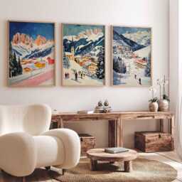 Set Of 3 Val Gardena Italy Travel Poster, Dolomites Wall Art, Mountain Print, Ski Resort Decor, Italian Alps Art - thumbnail 3