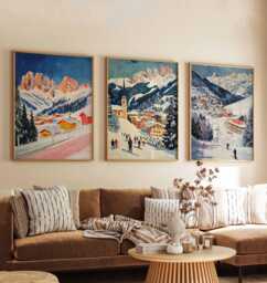 Set Of 3 Val Gardena Italy Travel Poster, Dolomites Wall Art, Mountain Print, Ski Resort Decor, Italian Alps Art
