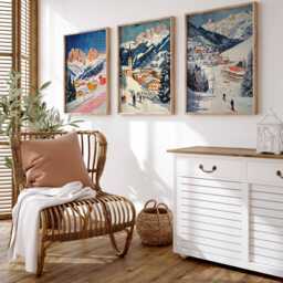 Set Of 3 Val Gardena Italy Travel Poster, Dolomites Wall Art, Mountain Print, Ski Resort Decor, Italian Alps Art - thumbnail 4
