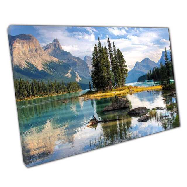 Calm Waters Spirit Island Canvas Print Mountain Landscape Wall Art For Home Office Decor - image 1