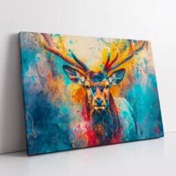 Colorful Deer Wild Animal Abstract Oil Painting Paint Splatter Wall Art Framed Canvas Poster Print Home Living Room Decor Fun Gift - thumbnail 2