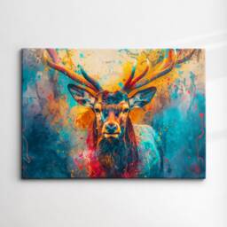 Colorful Deer Wild Animal Abstract Oil Painting Paint Splatter Wall Art Framed Canvas Poster Print Home Living Room Decor Fun Gift - thumbnail 3