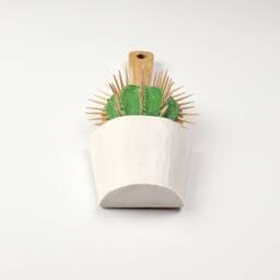 Handmade Wooden Cactus Hairbrush Sculpture, Botanical Wall Relief - thumbnail 4