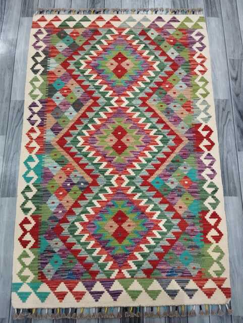 Multicolour Rug, Handmade Artisan Afghan Turkish Scandinavian Navajo Bohemian Flatweave Wool Kilim 156x101 cm - image 1