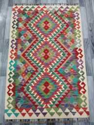Multicolour Rug, Handmade Artisan Afghan Turkish Scandinavian Navajo Bohemian Flatweave Wool Kilim 156x101 cm - thumbnail 1