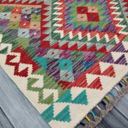 Multicolour Rug, Handmade Artisan Afghan Turkish Scandinavian Navajo Bohemian Flatweave Wool Kilim 156x101 cm - thumbnail 2