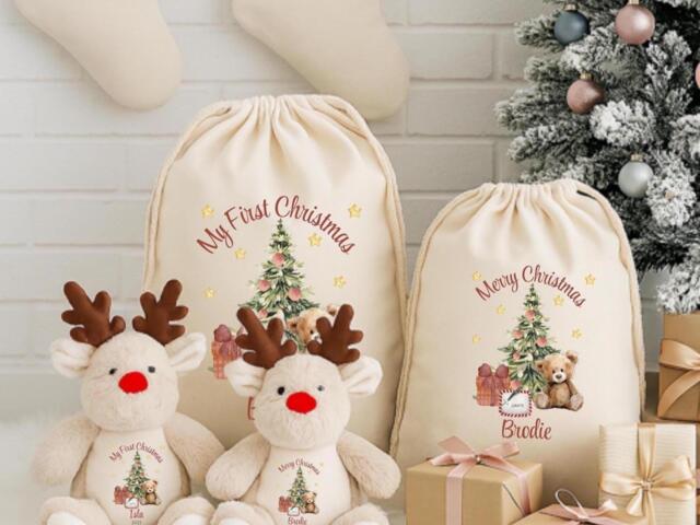 Personalised Christmas Stockings, Gifts, Gifts For Kids, Santa Sack, Teddy Bear, Gift, Personalized - image 1