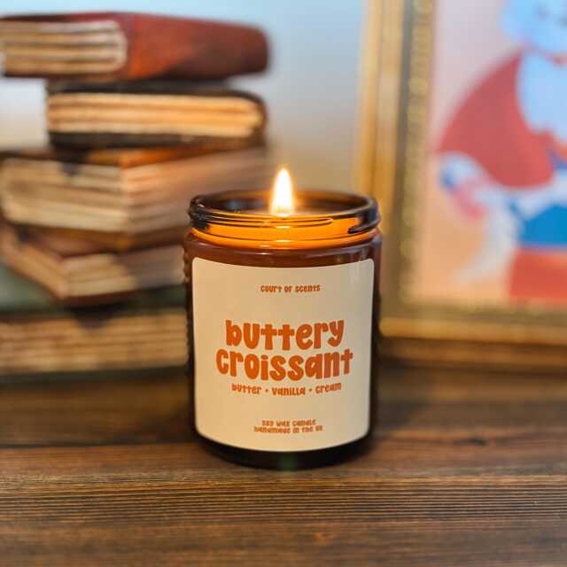 Buttery Croissant Scented Soy Candle Hand-Poured 8Oz Glass Jar/Patisserie Candles Bakery - image 1