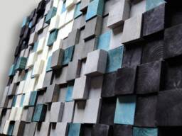 Textured Wood Mosaic Wall Art Black, Green, White, & Silver