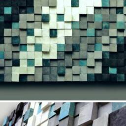 Textured Wood Mosaic Wall Art Black, Green, White, & Silver - thumbnail 4