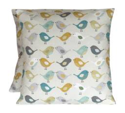 "Fryetts Bird Cushion Covers Ochre, Yellow, Blue, & Grey - Set Of 2 16""-24" - thumbnail 1