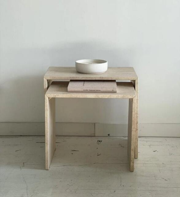 Handmade Travertine Marble Side Table Beige Natural Stone Coffee Table - image 1
