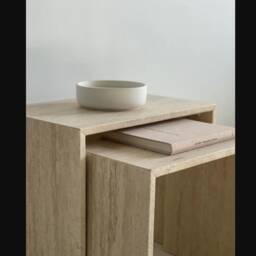 Handmade Travertine Marble Side Table Beige Natural Stone Coffee Table - thumbnail 2