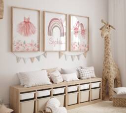 Personalized Ballet Nursery Art Prints Pink Ballerina Decor, Set Of 3