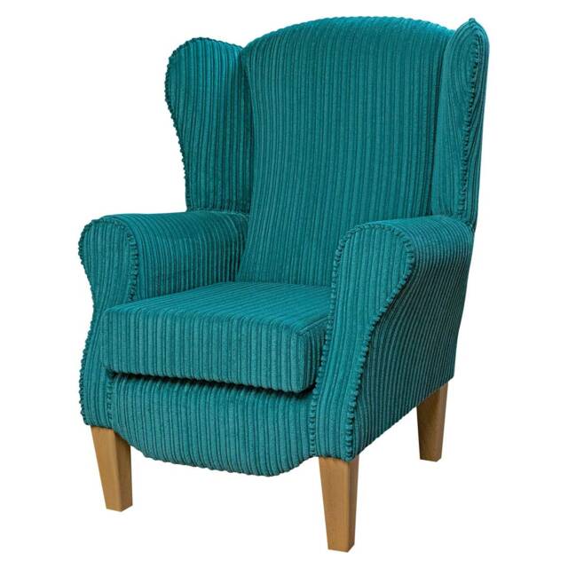 Handmade Teal Jumbo Cord Wingback Chair Fireside Accent Armchair - image 1