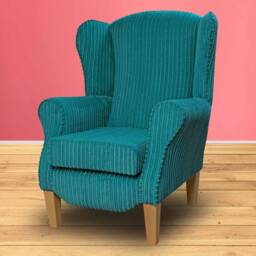 Handmade Teal Jumbo Cord Wingback Chair Fireside Accent Armchair - thumbnail 3