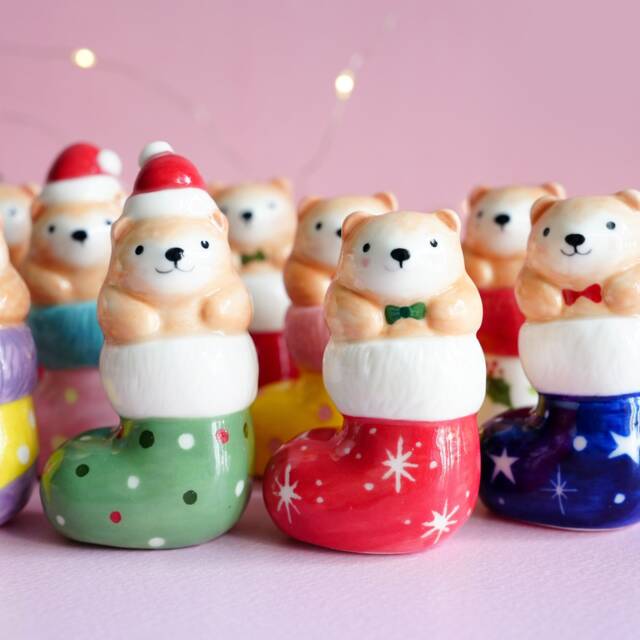 Handmade Ceramic Bear Figurines, Christmas Ornaments, Desk Decor, Animals Lovers Gift - image 1