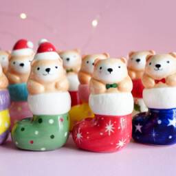 Handmade Ceramic Bear Figurines, Christmas Ornaments, Desk Decor, Animals Lovers Gift