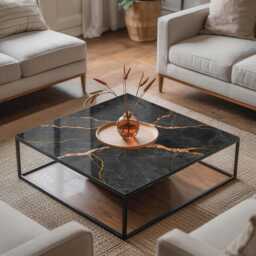 Marble Pattern With Veins Glass Table Top, Black Scandinavian-style Protective Top For Tables