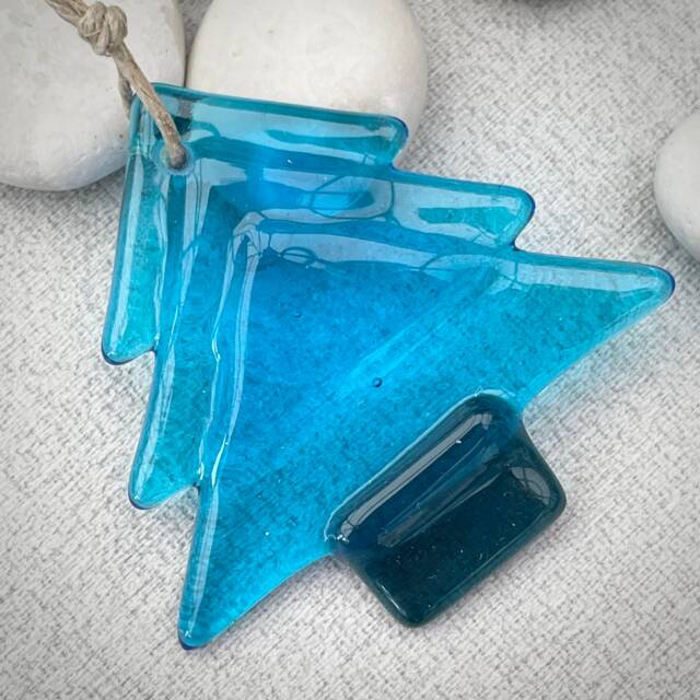 Turquoise Fused Glass Christmas Tree Festive Decoration - Short - image 1