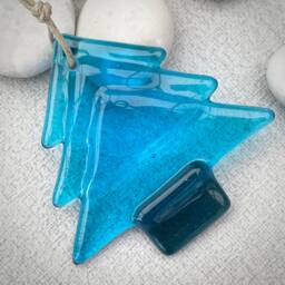 Turquoise Fused Glass Christmas Tree Festive Decoration - Short - thumbnail 1
