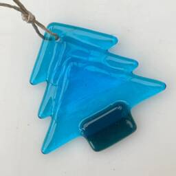 Turquoise Fused Glass Christmas Tree Festive Decoration - Short - thumbnail 3
