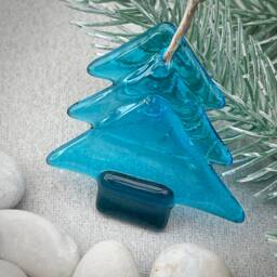 Turquoise Fused Glass Christmas Tree Festive Decoration - Short - thumbnail 2