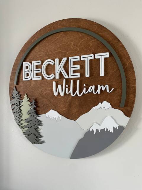 Woodland Nursery Name Sign 3D Forest Mountain Decor - image 1