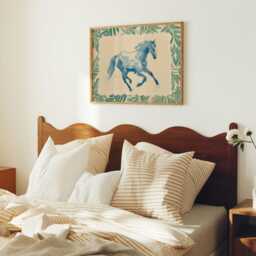 Running Blue Horse Art Print - Naive Brushstroke Painting Playful Animal Wall For Nursery, Playroom Or Modern Home - thumbnail 3