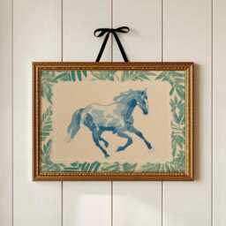 Running Blue Horse Art Print - Naive Brushstroke Painting Playful Animal Wall For Nursery, Playroom Or Modern Home - thumbnail 1