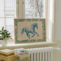 Running Blue Horse Art Print - Naive Brushstroke Painting Playful Animal Wall For Nursery, Playroom Or Modern Home - thumbnail 2