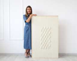 Cream White Woven Wall Art in Wood Frame Japandi Decor - Framed Ii