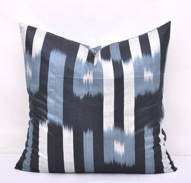 Grey Ikat Pillow Cover, Handmade Cotton Cushion - 20x20 - image 1