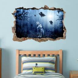 Wolf's Couple Fantsy Forest Decal - Wolf Wall Sticker Print, Decor, Extra Large Art, Vinyl Wildlife Animal Art - thumbnail 2