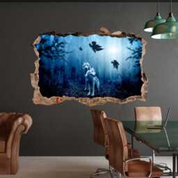Wolf's Couple Fantsy Forest Decal - Wolf Wall Sticker Print, Decor, Extra Large Art, Vinyl Wildlife Animal Art - thumbnail 4