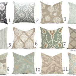 Pillow Cover Throw Accent - Spa Mist Blue Taupe Oyster Dove Gray Linen Cream Natural Modern Lattice Ikat 16x16, 18x18 - thumbnail 2