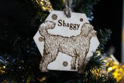 Labradoodle Personalised Wooden Bauble Ornament Dog Name Breed Gift Quirky Rustic Laser Wood Burned Ornate Lover Pet Decoration - thumbnail 1