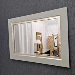 Wall Mirror Wood Frame Unique Textured Design in Light Grey & Gold Bevelled Edge Glass 84x61cm Modern Home Interior Decor Made UK - thumbnail 3