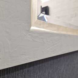 Wall Mirror Wood Frame Unique Textured Design in Light Grey & Gold Bevelled Edge Glass 84x61cm Modern Home Interior Decor Made UK - thumbnail 4