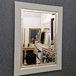 Wall Mirror Wood Frame Unique Textured Design in Light Grey & Gold Bevelled Edge Glass 84x61cm Modern Home Interior Decor Made UK - thumbnail 2
