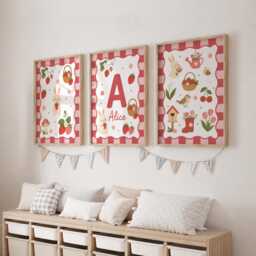 Personalised Nursery Strawberry Prints - Set Of 3 Girls Pink Wall Art, Boys Bedroom Decor - thumbnail 2