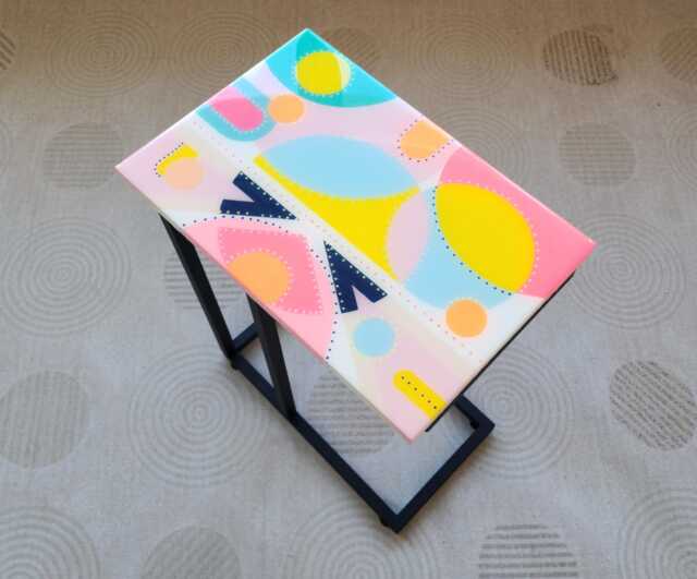 Handmade Colorful Epoxy Resin C Table Wooden Sofa Side Table - image 1