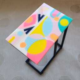 Handmade Colorful Epoxy Resin C Table Wooden Sofa Side Table - thumbnail 4