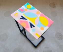 Handmade Colorful Epoxy Resin C Table Wooden Sofa Side Table - thumbnail 1