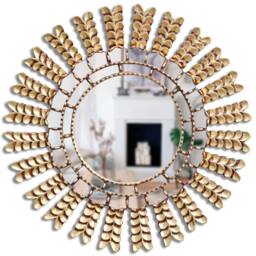 Peruvian Leaf Mirror 60 cm Handmade Wall Decor - Carved Wood Round Nature Inspired For Living Room Bathroom