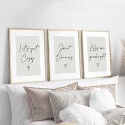 Cosy Sweet Dreams Beige Prints, Set Of 3, Bedroom Print, Neutral Home Goodnight Sleep Wall Art, Bed Print - thumbnail 3