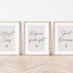 Cosy Sweet Dreams Beige Prints, Set Of 3, Bedroom Print, Neutral Home Goodnight Sleep Wall Art, Bed Print - thumbnail 2