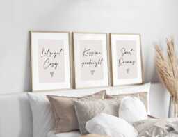 Cosy Sweet Dreams Beige Prints, Set Of 3, Bedroom Print, Neutral Home Goodnight Sleep Wall Art, Bed Print - thumbnail 1
