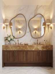 Asymmetrical Brass Mirror - Irrugular Vanity Mirror, Bronze Frame Bathroom Mirrors