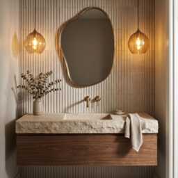 Asymmetrical Brass Mirror - Irrugular Vanity Mirror, Bronze Frame Bathroom Mirrors - thumbnail 3